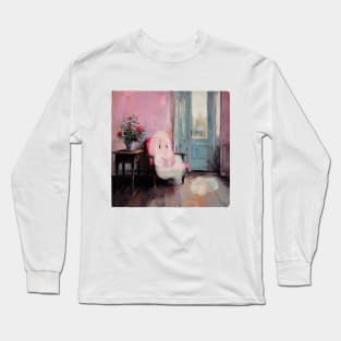 painting ghost reading with cat abstract Long Sleeve T-Shirt